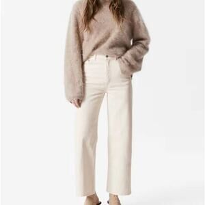 & Other Stories Cropped Wide-Leg  High Rise Jeans White Ecru Denim Women’s 4